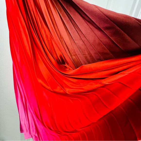 Delfi Collective Kimberly Ombre Pleated Rosette Strapless Dress Red Pink Medium - Picture 8 of 16